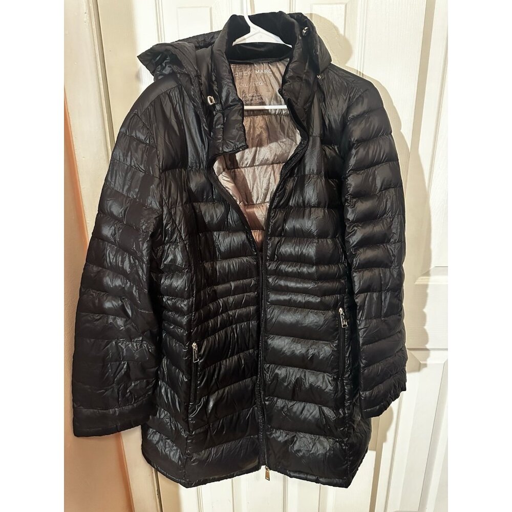 Andrew Marc Premium Down Packable Quilted Blk Hooded Full Zip Puffer Jacket XXL